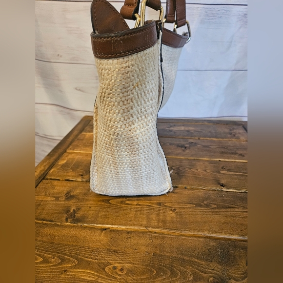 Ralph Lauren Woven Straw Beige Tote Bag Classic Preppy Hangbag - Picture 8 of 15